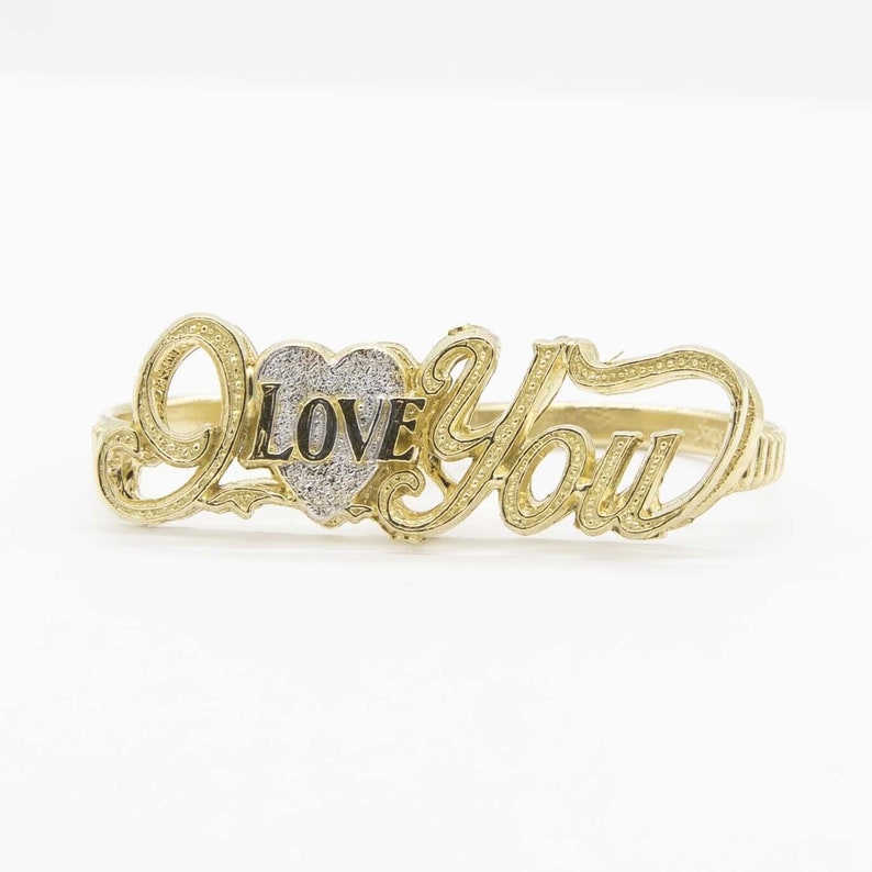 I Love You Script Textured Heart Two Finger Ring