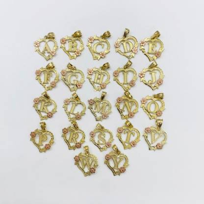 Rose Heart Charm Pendant Custom Initial Necklace