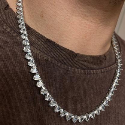 Heart Tennis Chain Diamond Iced Out Necklace White Gold Necklace