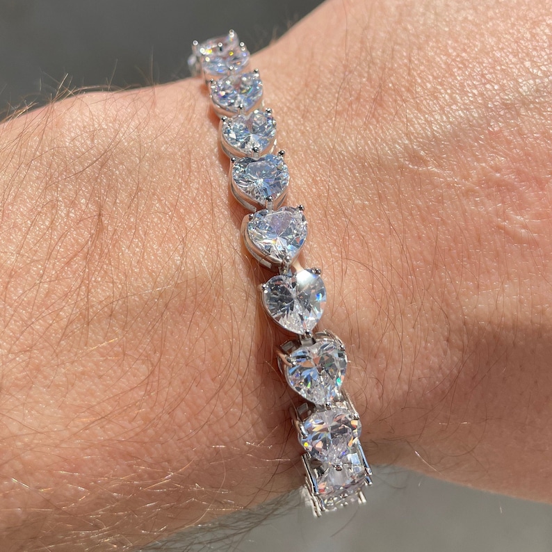 Diamond Cut Heart Pendant White Gold Rose Gold Hip Hop Bracelet