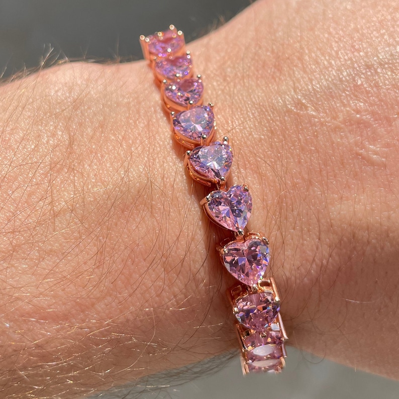 Diamond Cut Heart Pendant White Gold Rose Gold Hip Hop Bracelet
