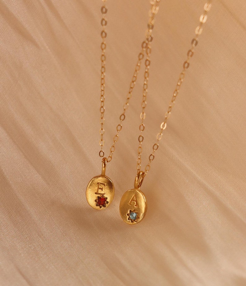 Custom Birthstone initial necklace Gold Plated Necklace