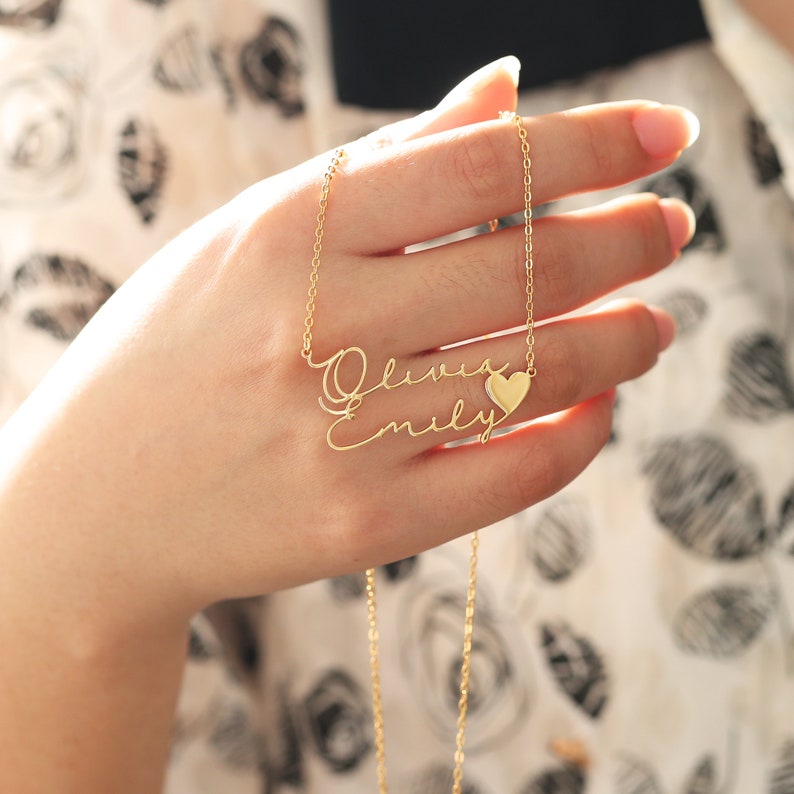 Custom Two Names Necklace with Heart Gold Plated Couple Necklace