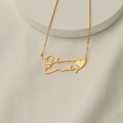 Custom Two Names Necklace with Heart Gold Plated Couple Necklace
