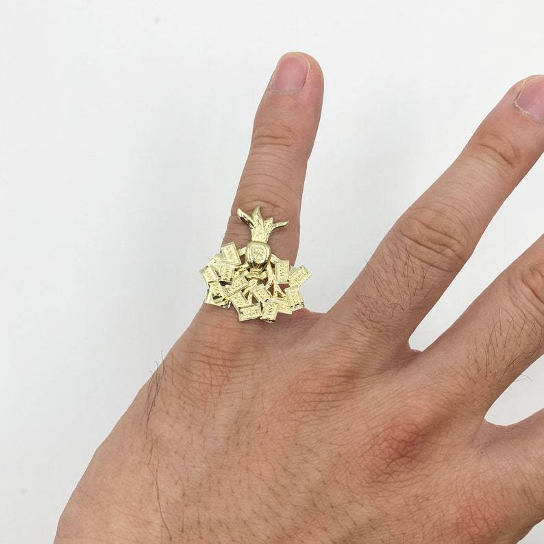 Gold Plated Money Bag Tree Ring Personalized Engraved Ring