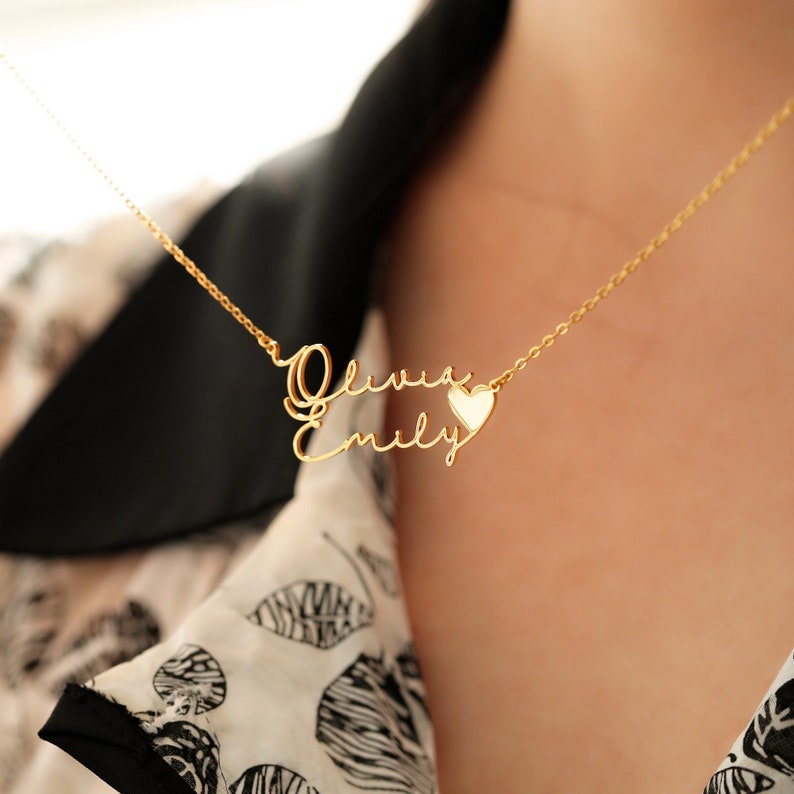 Custom Two Names Necklace with Heart Gold Plated Couple Necklace