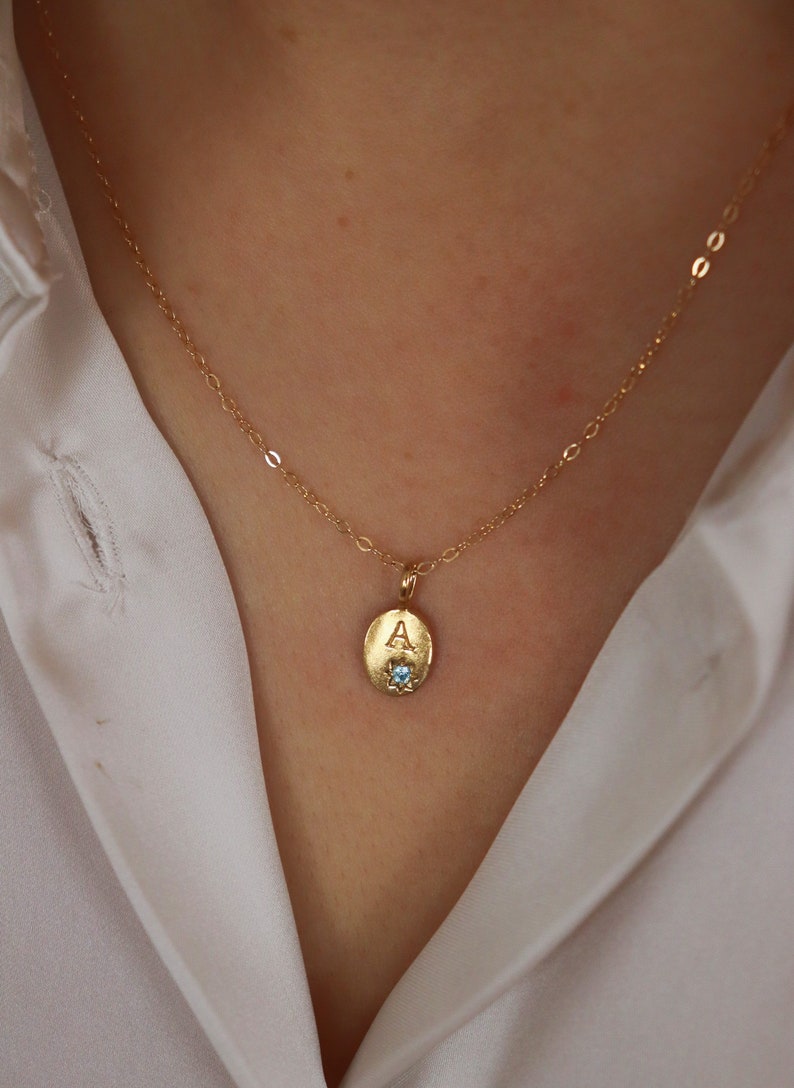 Custom Birthstone initial necklace Gold Plated Necklace