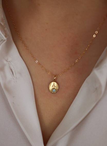 Custom Birthstone initial necklace Gold Plated Necklace