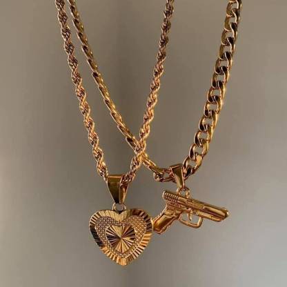 Gun Pendant Necklace Gold Plated Curb Chain Necklace