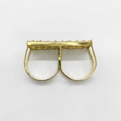 Round CZ Double Two Finger Ring Gold Plated Men Ring