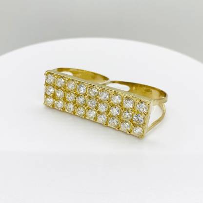 Round CZ Double Two Finger Ring Gold Plated Men Ring