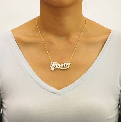 Double Plated Star 3D Name Necklace Two Tone Personalized Name Necklace
