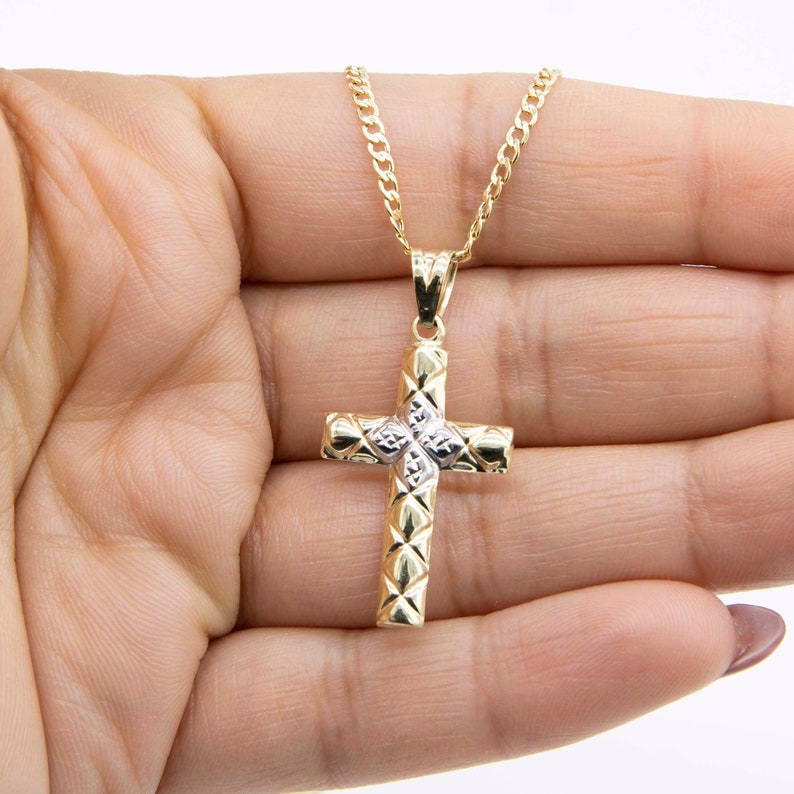 Textured Cross Pendant Necklace Christian Jewelry