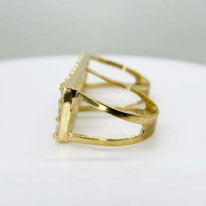 Round CZ Double Two Finger Ring Gold Plated Men Ring