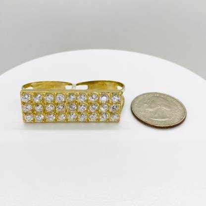 Round CZ Double Two Finger Ring Gold Plated Men Ring