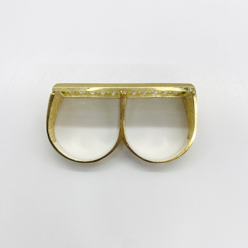 Iced Out Square CZ Double Two Finger Ring Men Ring