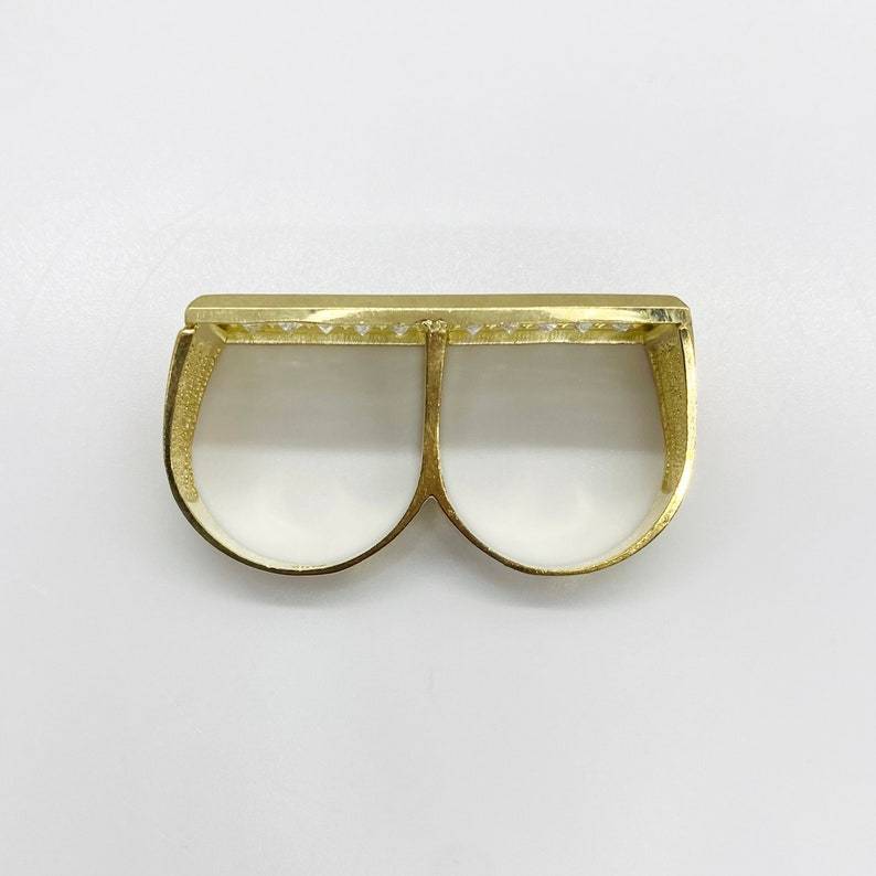 Iced Out Square CZ Double Two Finger Ring Men Ring