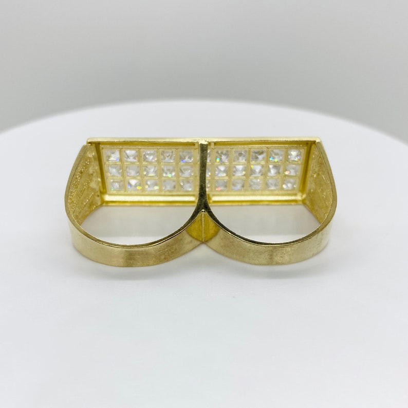 Iced Out Square CZ Double Two Finger Ring Men Ring