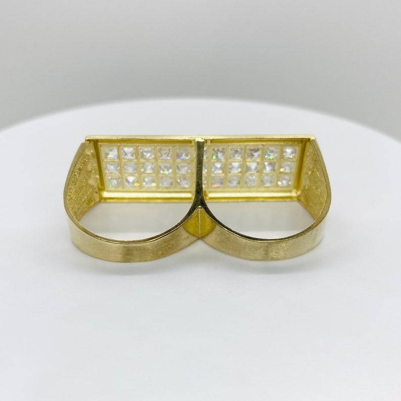 Iced Out Square CZ Double Two Finger Ring Men Ring