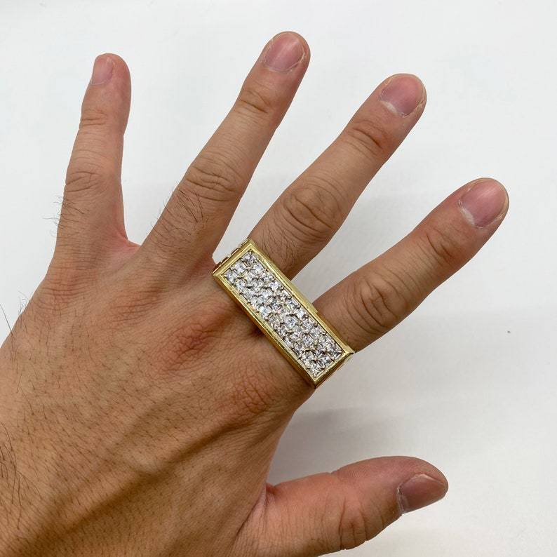 Iced Out Square CZ Double Two Finger Ring Men Ring