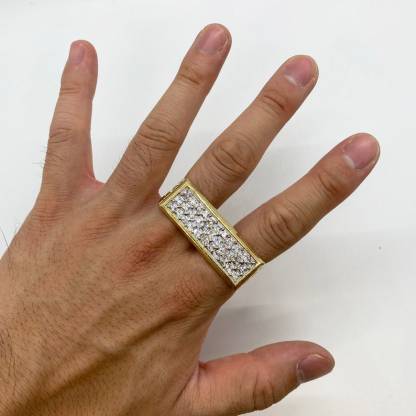 Iced Out Square CZ Double Two Finger Ring Men Ring