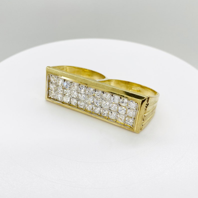 Iced Out Square CZ Double Two Finger Ring Men Ring