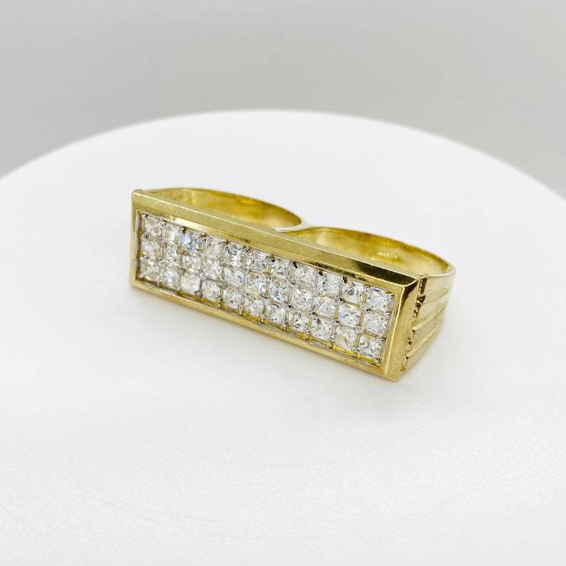 Iced Out Square CZ Double Two Finger Ring Men Ring