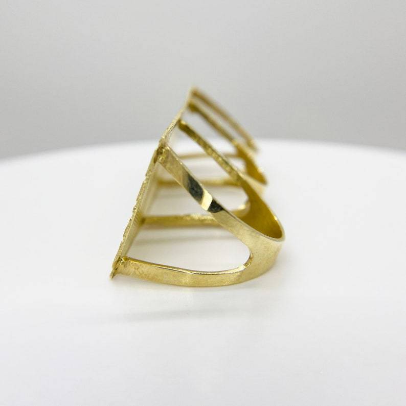 Gold Plated Three Finger Ring Nugget Style Classic Ring