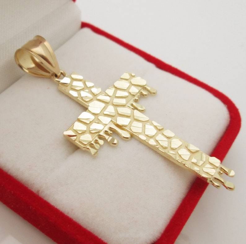 Dripping Heart Cross Pendant Diamond Cut Nugget Necklace Christian Jewelry