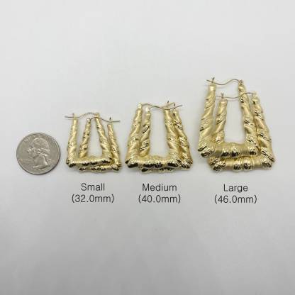 Simple Classic Plain Square Rectangle Gold Plated Hoop Earrings