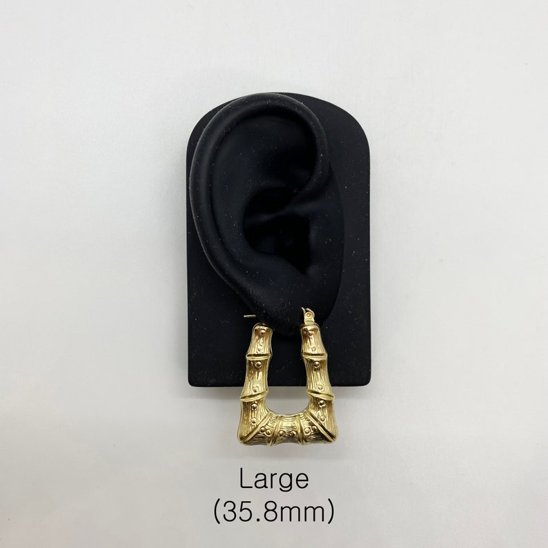 Bamboo Simple Classic Plain Square Rectangle Gold Plated Hoop Earrings