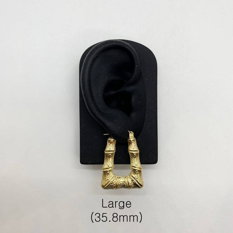 Bamboo Simple Classic Plain Square Rectangle Gold Plated Hoop Earrings