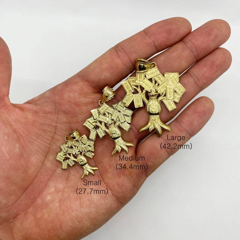 Gold Money Bag Hundred Dollar Tree Lucky Pendant Necklace