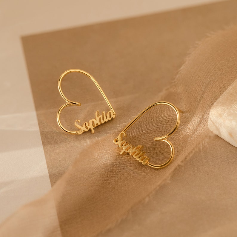 Heart Earrings Custom Gold Plated Name Stud Earrings