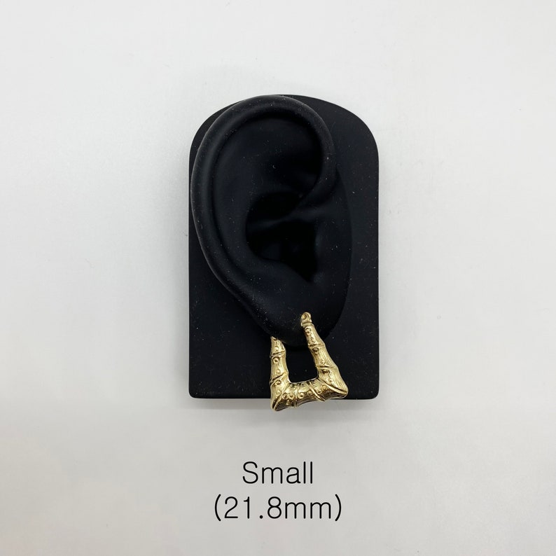 Bamboo Simple Classic Plain Square Rectangle Gold Plated Hoop Earrings