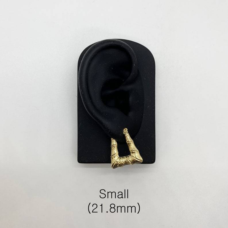 Bamboo Simple Classic Plain Square Rectangle Gold Plated Hoop Earrings