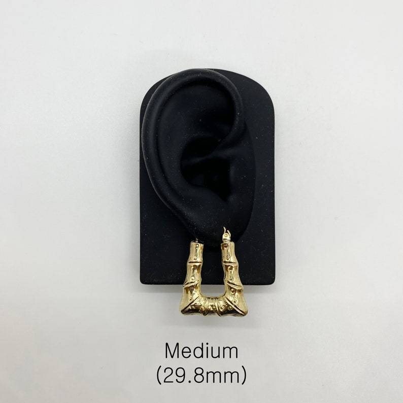 Bamboo Simple Classic Plain Square Rectangle Gold Plated Hoop Earrings