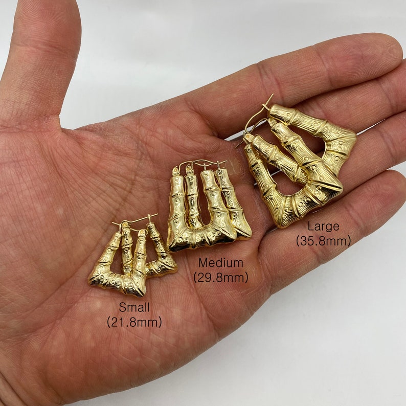 Bamboo Simple Classic Plain Square Rectangle Gold Plated Hoop Earrings