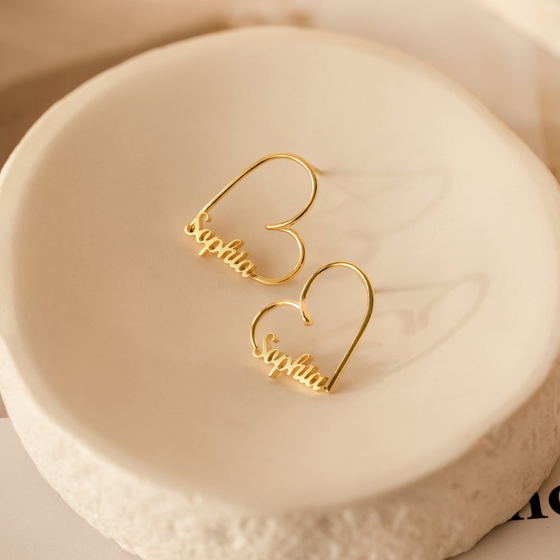 Heart Earrings Custom Gold Plated Name Stud Earrings