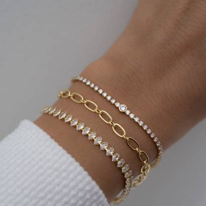 Gold Plated Tennis Chain Diamond Bracelet 