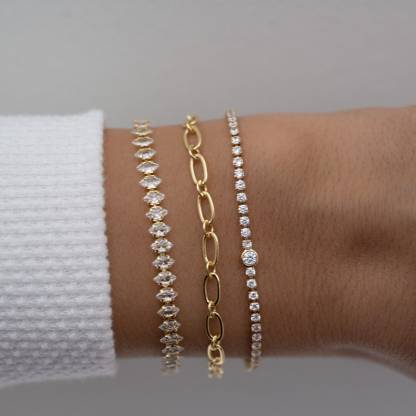 Gold Plated Tennis Chain Diamond Bracelet 