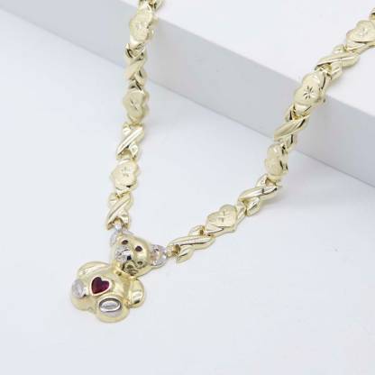 Diamond Cut Heart Kisses Teddy Bear Necklace Personalized Birthstone Necklace
