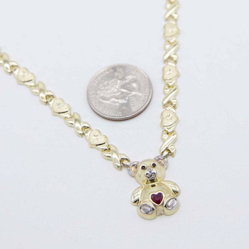 Diamond Cut Heart Kisses Teddy Bear Necklace Personalized Birthstone Necklace
