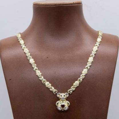 Diamond Cut Heart Kisses Teddy Bear Necklace Personalized Birthstone Necklace