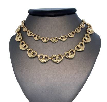 Puffed Heart Mariner Link Chain Necklace