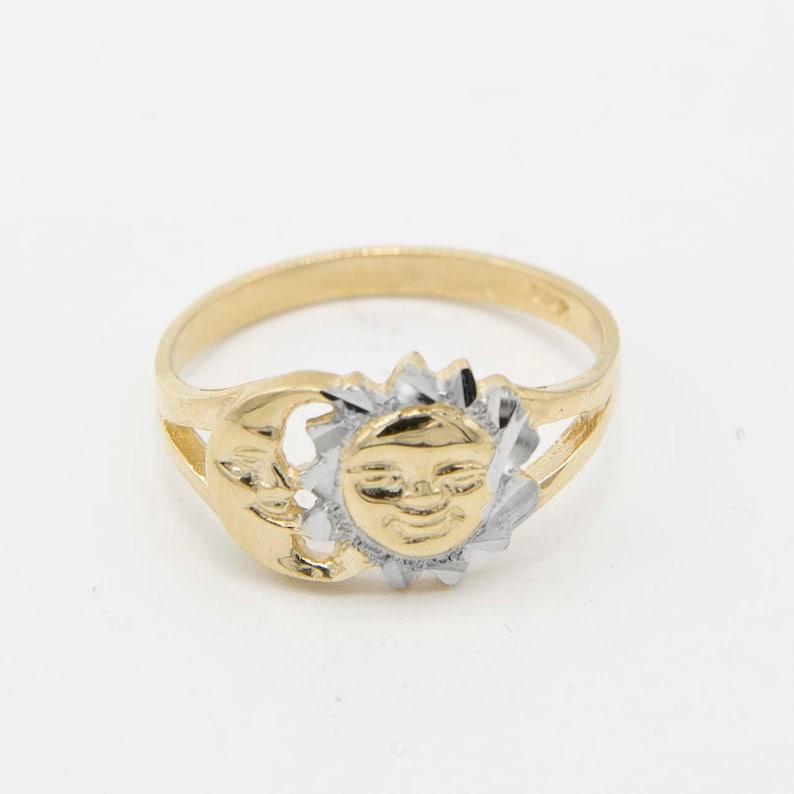 Moon & Sun Face Ring Personalized Gold Plated Engraved Ring