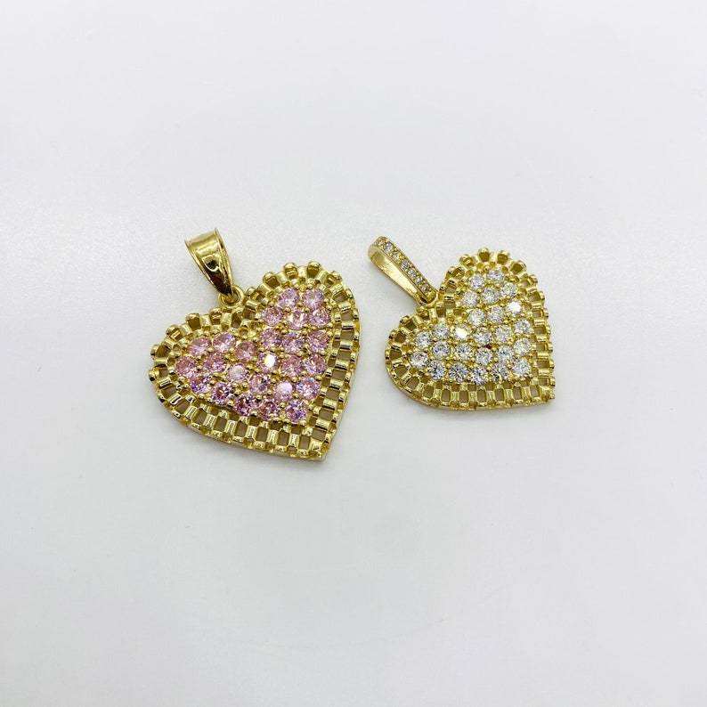 Pink White Rollie Style Heart CZ Love Pendant Charm Rolex Chain Necklace
