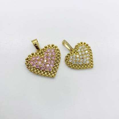 Pink White Rollie Style Heart CZ Love Pendant Charm Rolex Chain Necklace