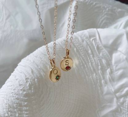 Custom Birthstone initial necklace Gold Plated Necklace