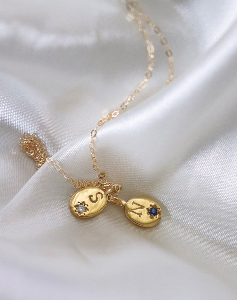 Custom Birthstone initial necklace Gold Plated Necklace